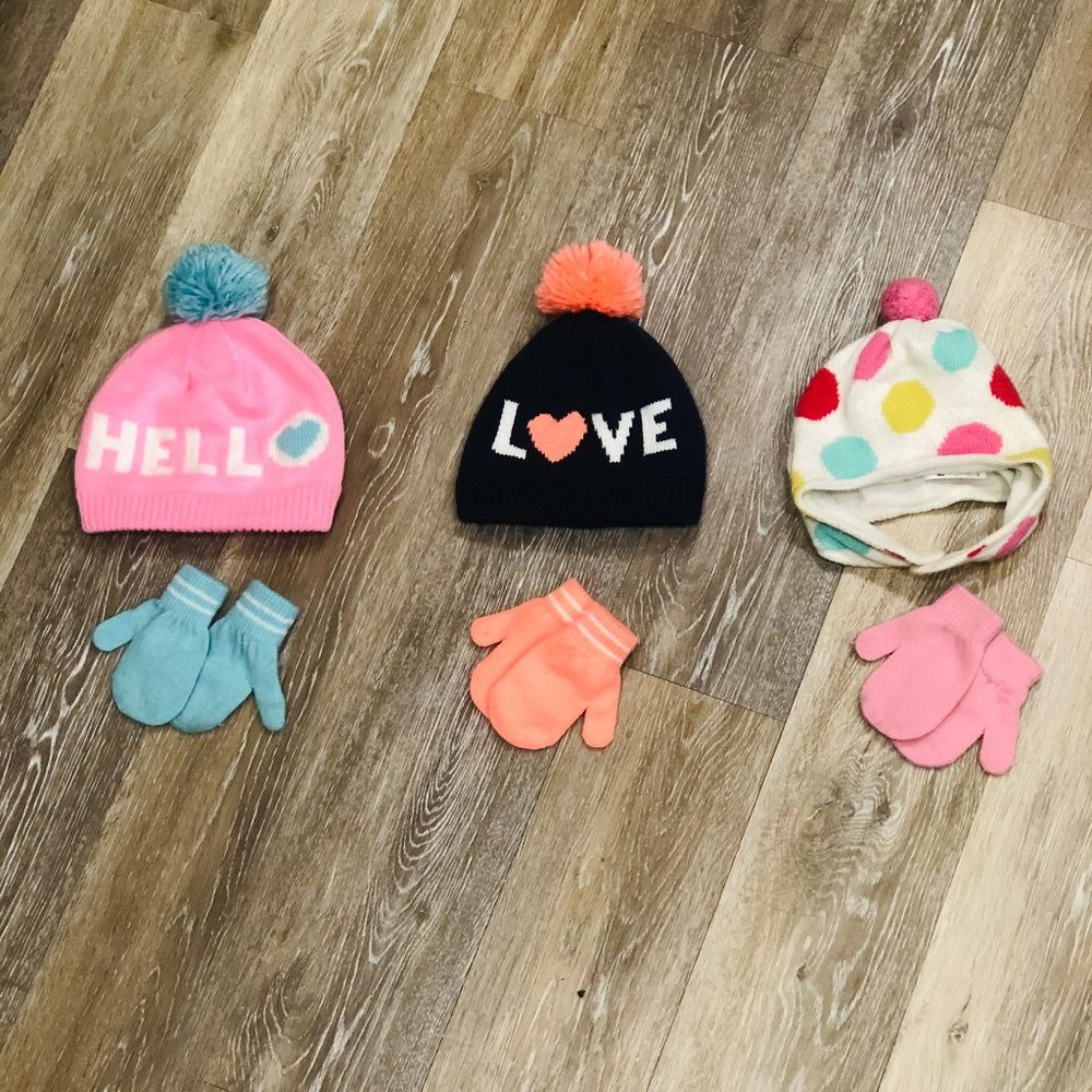 Mini Boden and Carters Knit Hat and Mittens Lot